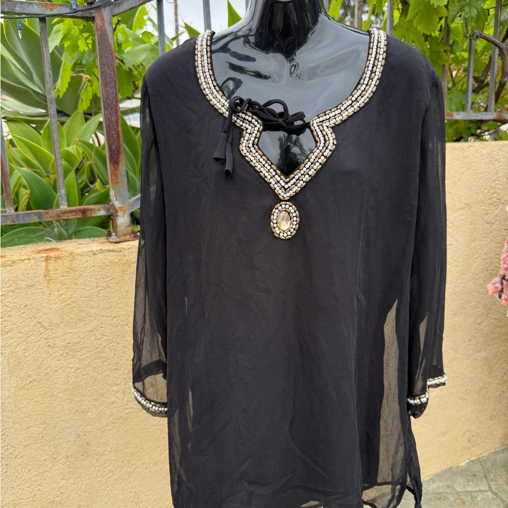Black Beaded Women's Top